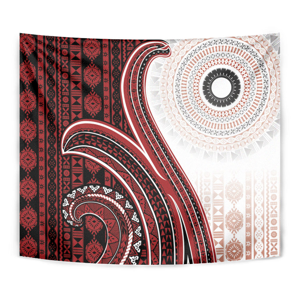 Bula Fiji Vintage Tapa Tapestry Kaivity Masi Wave Motifs - Red LT7 - Polynesian Pride