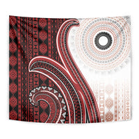 Bula Fiji Vintage Tapa Tapestry Kaivity Masi Wave Motifs - Red LT7 - Polynesian Pride