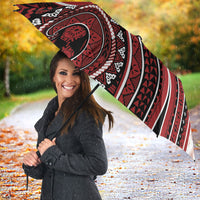 Bula Fiji Vintage Tapa Umbrella Kaivity Masi Wave Motifs - Red
