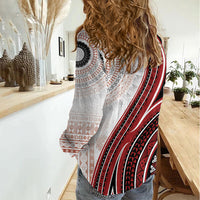 Bula Fiji Vintage Tapa Women Casual Shirt Kaivity Masi Wave Motifs - Red LT7 - Polynesian Pride