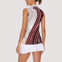 Bula Fiji Vintage Tapa Women Sleeveless Polo Shirt Kaivity Masi Wave Motifs - Red LT7 - Polynesian Pride