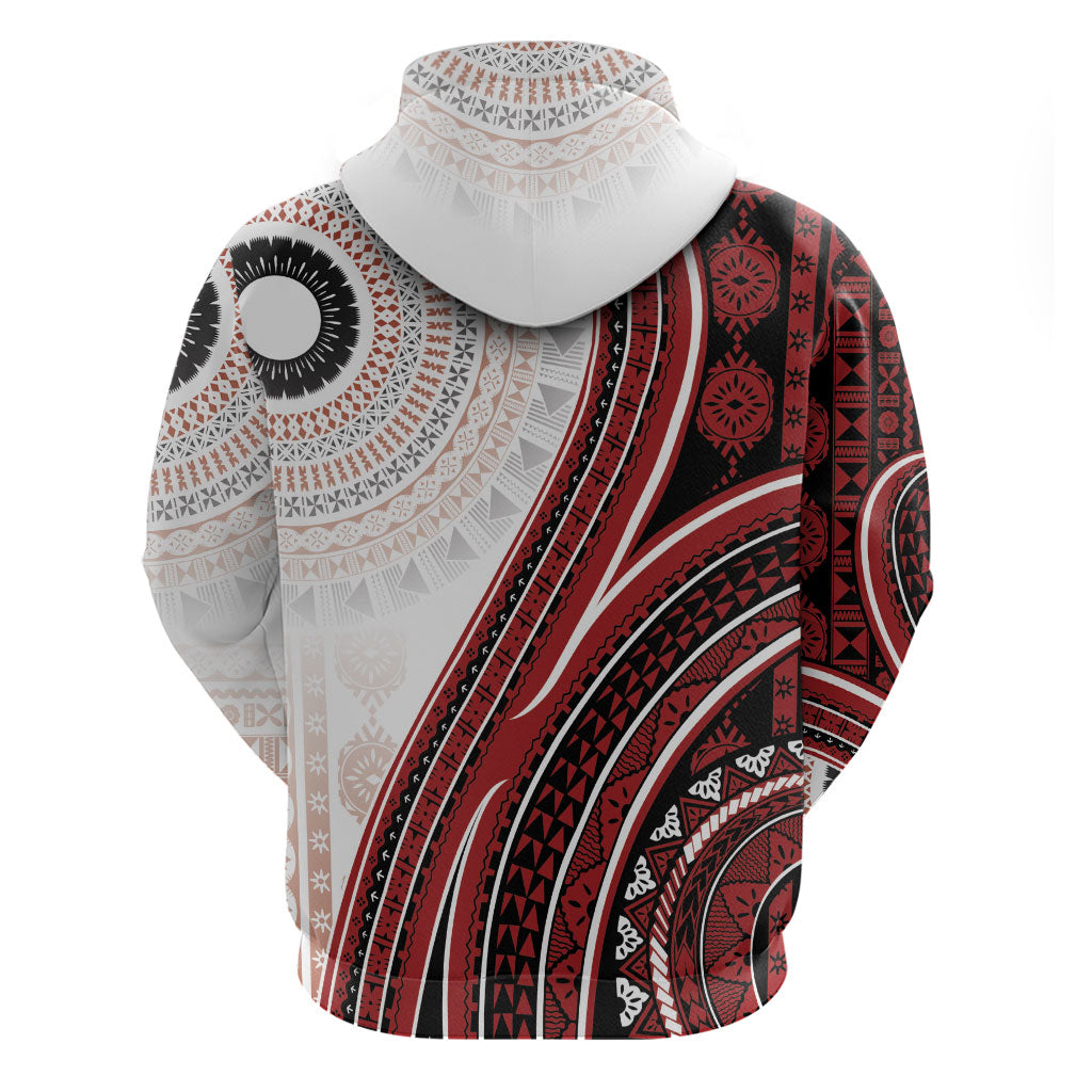 Bula Fiji Vintage Tapa Zip Hoodie Kaivity Masi Wave Motifs - Red