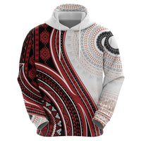Bula Fiji Vintage Tapa Zip Hoodie Kaivity Masi Wave Motifs - Red