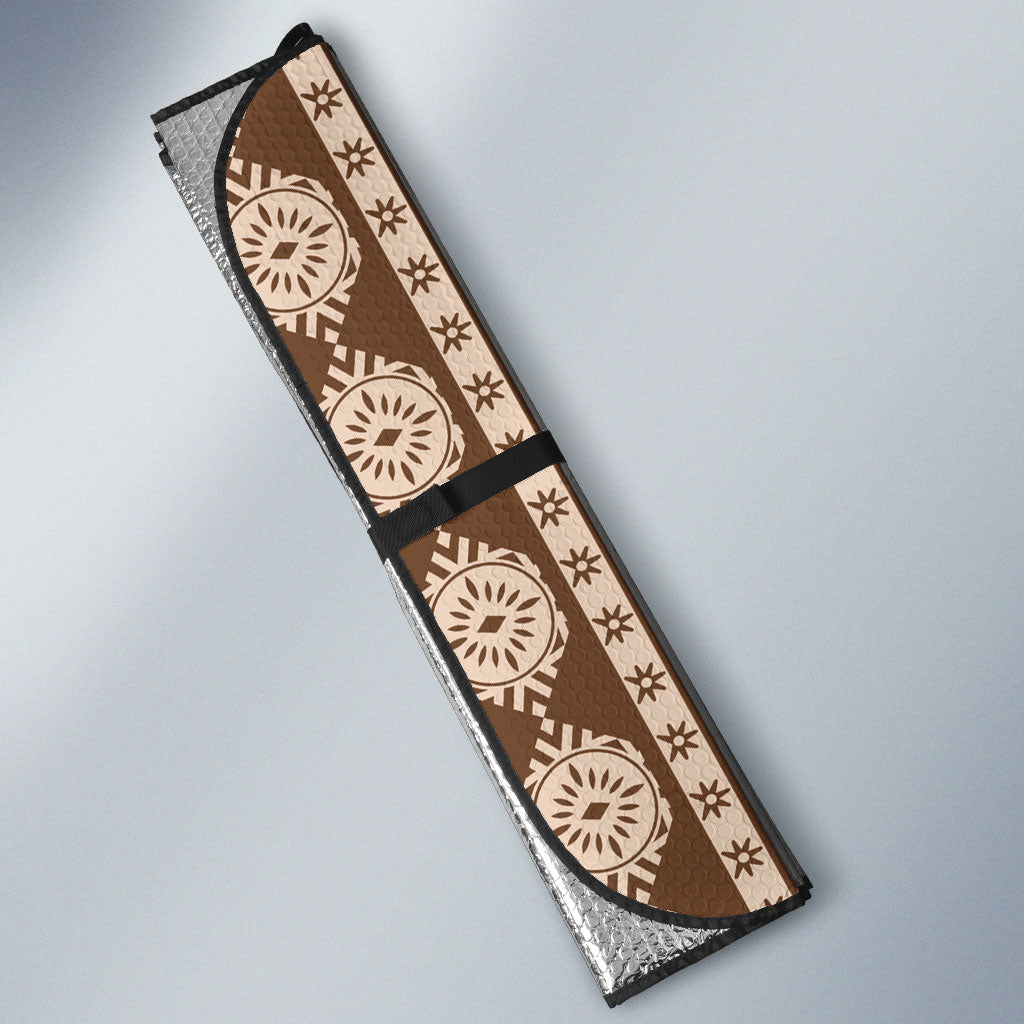 Bula Fiji Vintage Tapa Auto Sun Shade Kaivity Masi Wave Motifs - Mocha