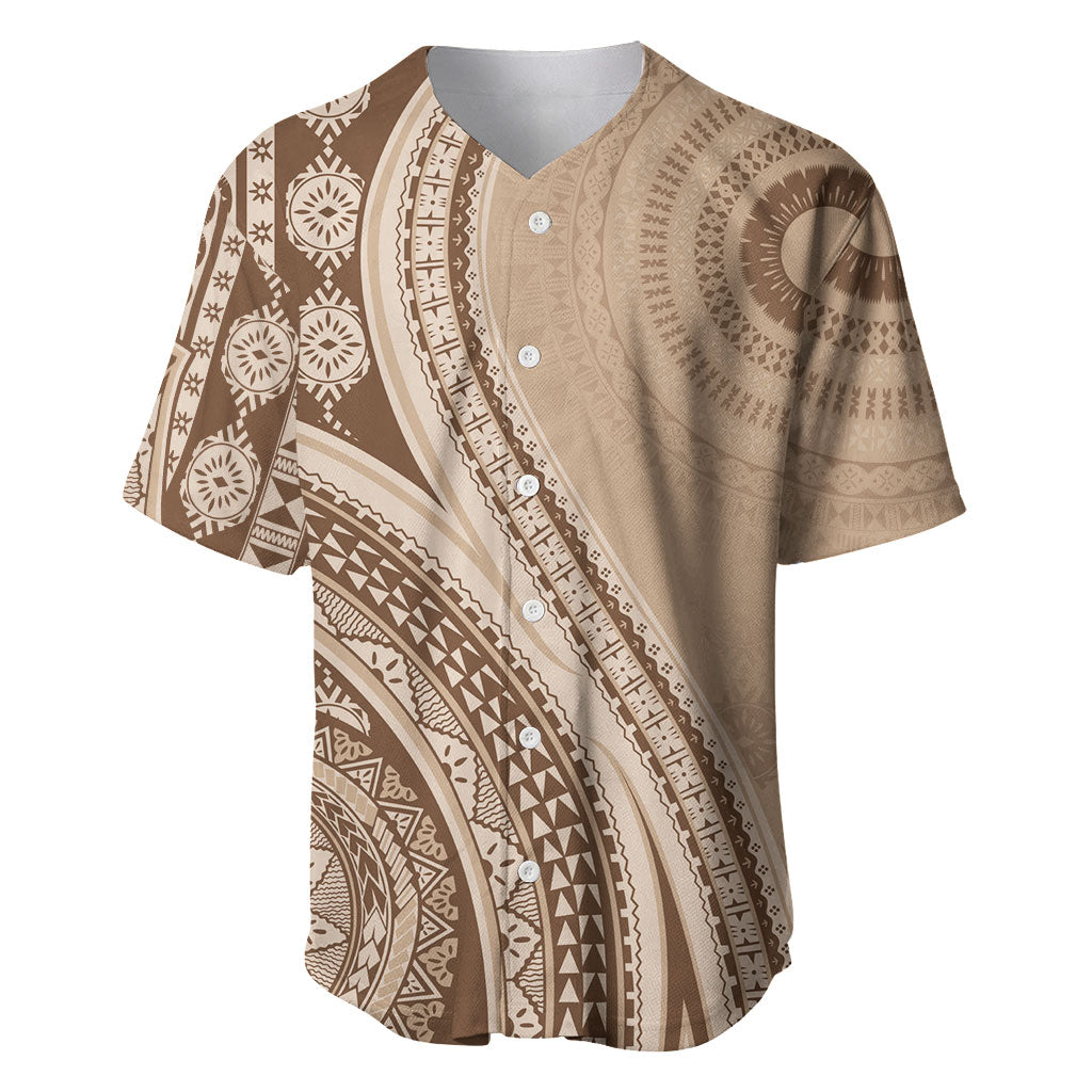 Bula Fiji Vintage Tapa Baseball Jersey Kaivity Masi Wave Motifs - Mocha LT7 Beige - Polynesian Pride