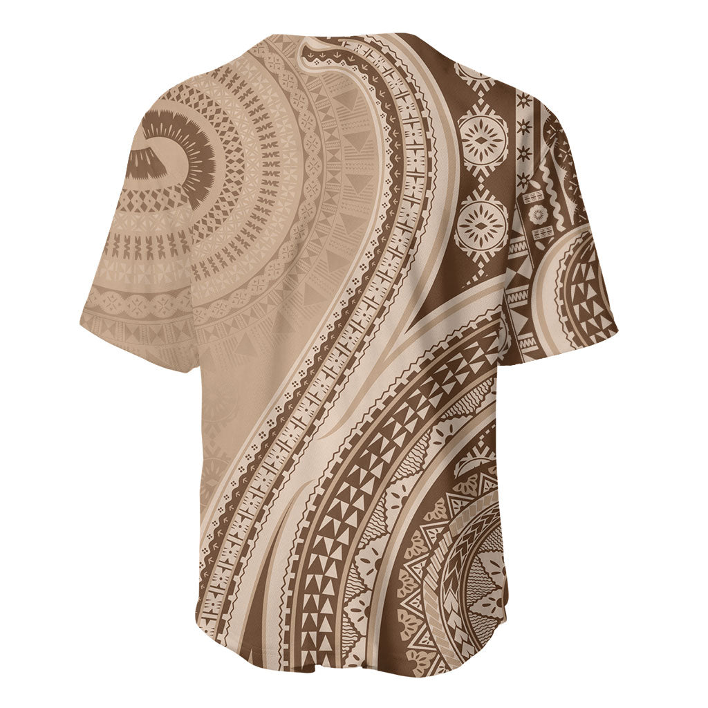 Bula Fiji Vintage Tapa Baseball Jersey Kaivity Masi Wave Motifs - Mocha LT7 - Polynesian Pride