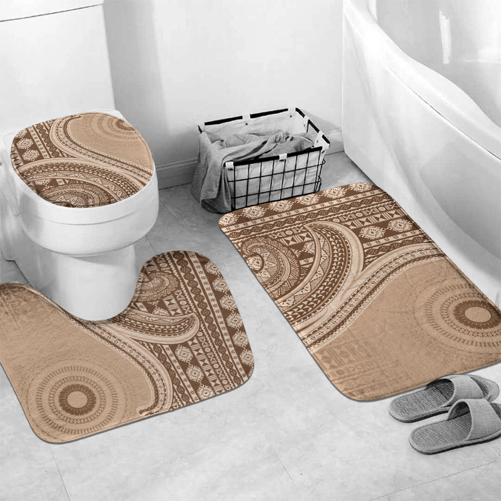 Bula Fiji Vintage Tapa Bathroom Set Kaivity Masi Wave Motifs - Mocha