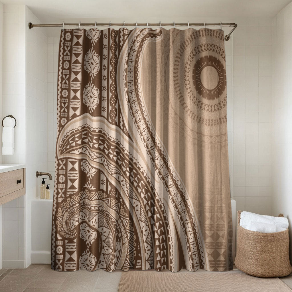 Bula Fiji Vintage Tapa Bathroom Set Kaivity Masi Wave Motifs - Mocha