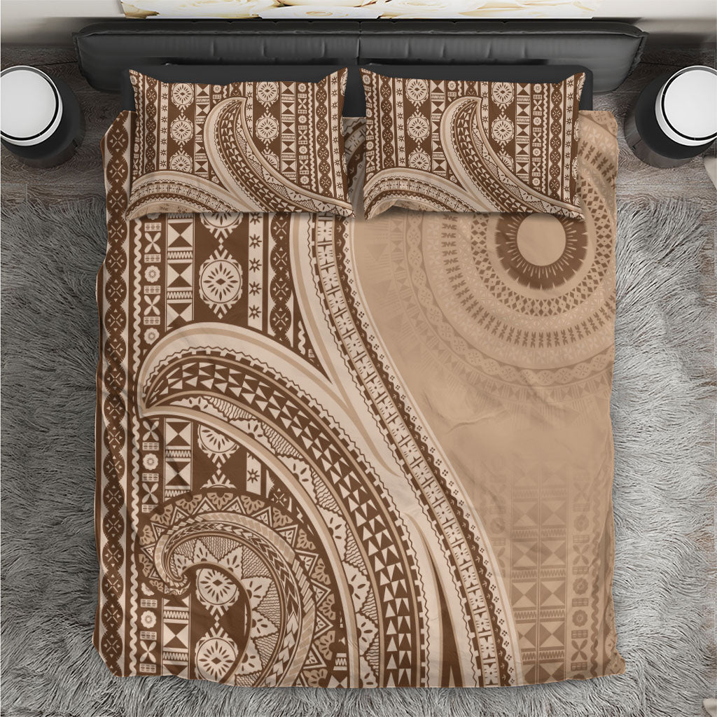 Bula Fiji Vintage Tapa Bedding Set Kaivity Masi Wave Motifs - Mocha