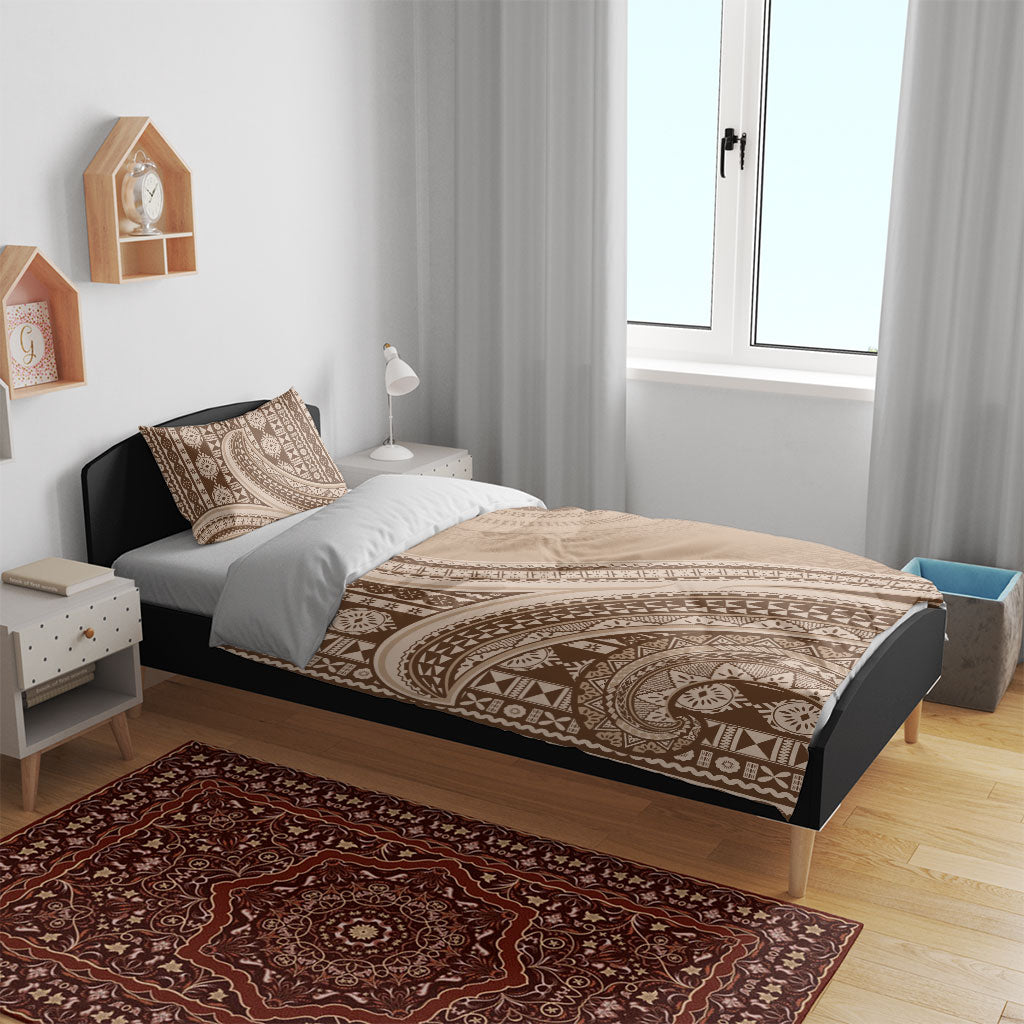 Bula Fiji Vintage Tapa Bedding Set Kaivity Masi Wave Motifs - Mocha