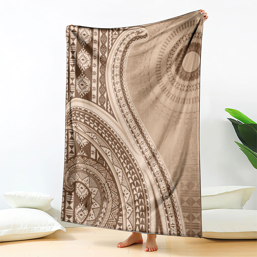 Bula Fiji Vintage Tapa Blanket Kaivity Masi Wave Motifs - Mocha LT7 - Polynesian Pride