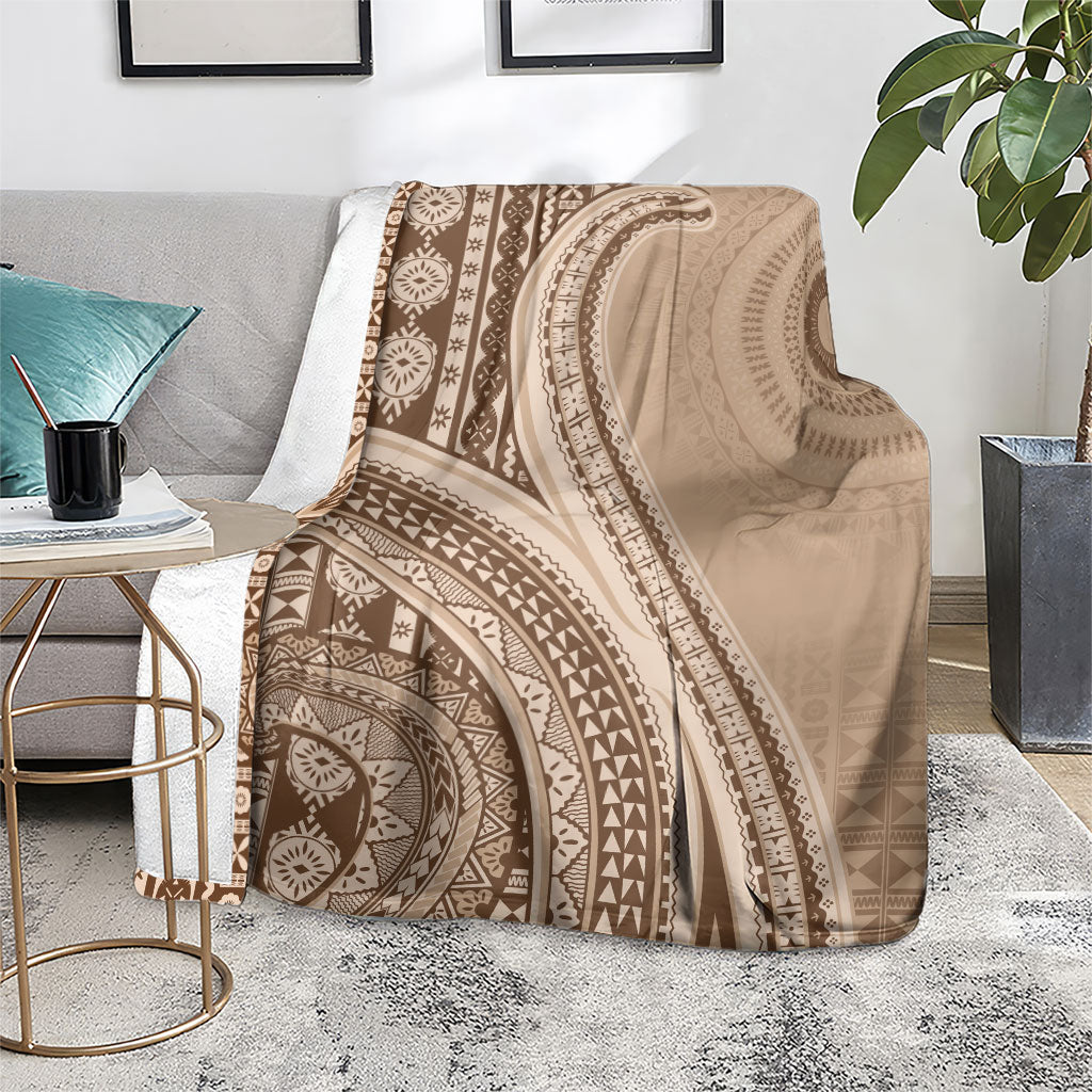 Bula Fiji Vintage Tapa Blanket Kaivity Masi Wave Motifs - Mocha LT7 - Polynesian Pride