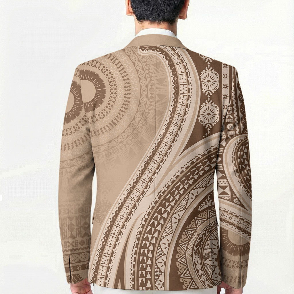 Bula Fiji Vintage Tapa Blazer Kaivity Masi Wave Motifs - Mocha