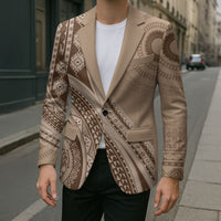 Bula Fiji Vintage Tapa Blazer Kaivity Masi Wave Motifs - Mocha