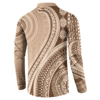 Bula Fiji Vintage Tapa Button Sweatshirt Kaivity Masi Wave Motifs - Mocha