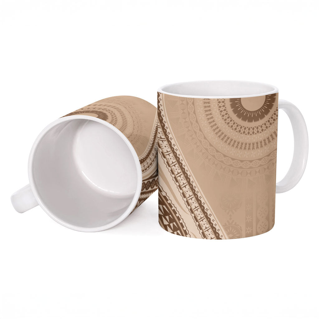 Bula Fiji Vintage Tapa Ceramic Mug Kaivity Masi Wave Motifs - Mocha