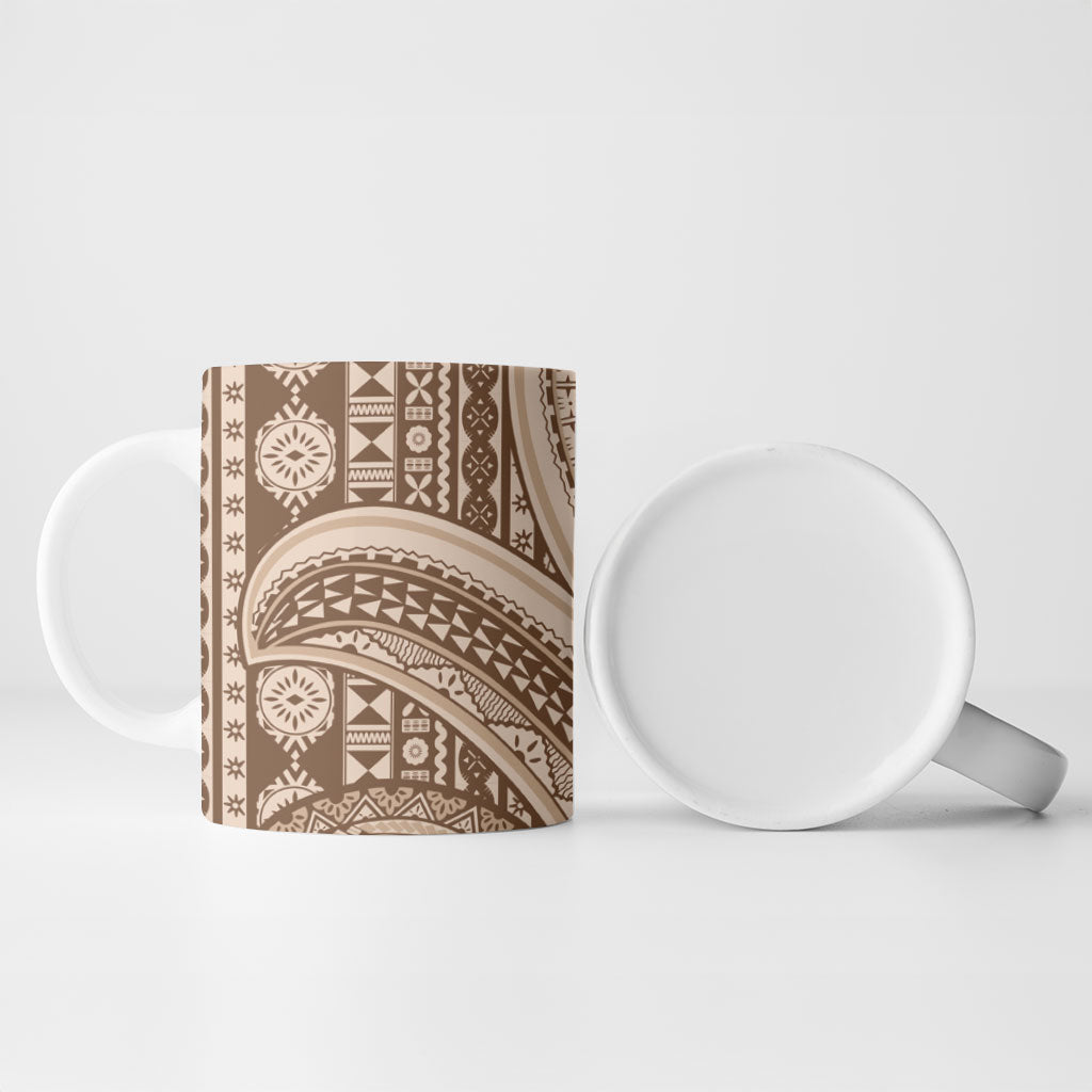 Bula Fiji Vintage Tapa Ceramic Mug Kaivity Masi Wave Motifs - Mocha