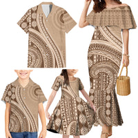 Bula Fiji Vintage Tapa Family Matching Mermaid Dress and Hawaiian Shirt Kaivity Masi Wave Motifs - Mocha LT7 - Polynesian Pride