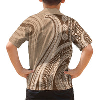 Bula Fiji Vintage Tapa Family Matching Summer Maxi Dress and Hawaiian Shirt Kaivity Masi Wave Motifs - Mocha LT7 - Polynesian Pride
