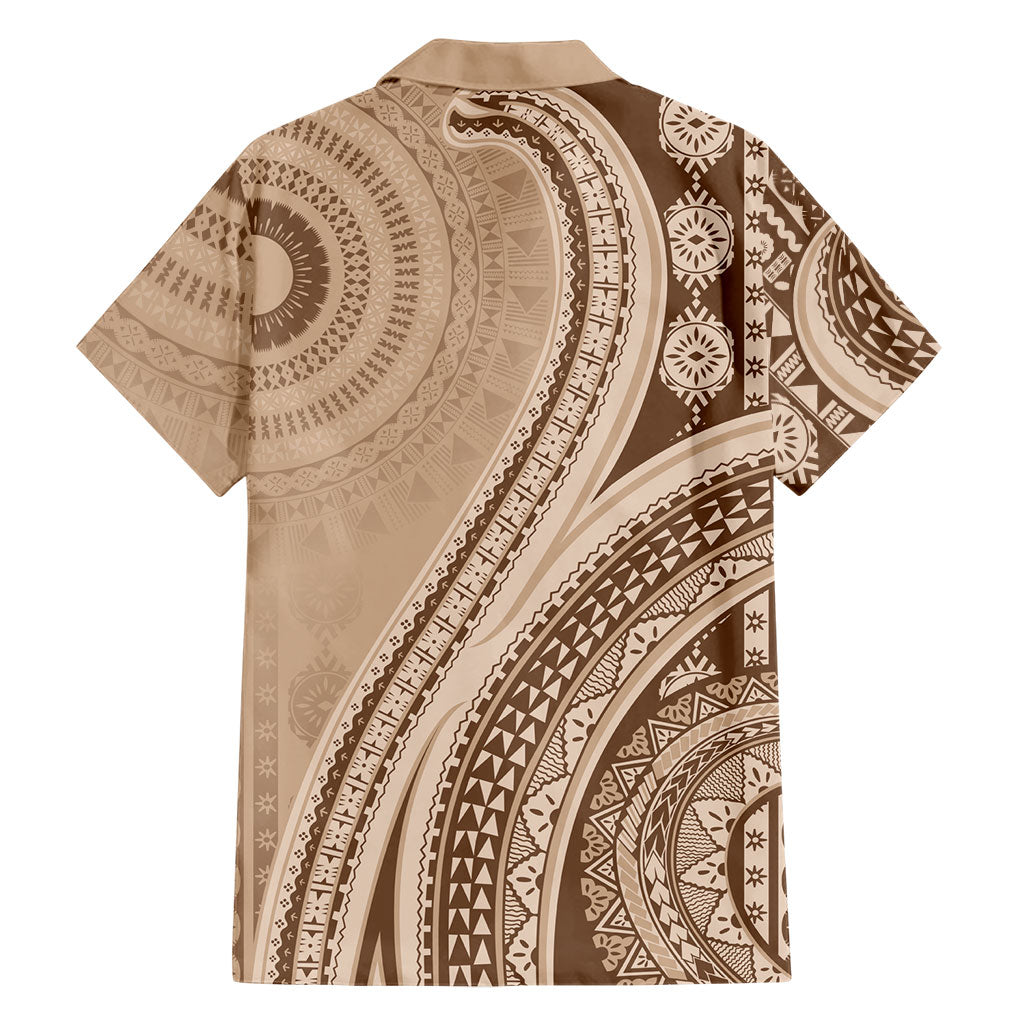 Bula Fiji Vintage Tapa Family Matching Tank Maxi Dress and Hawaiian Shirt Kaivity Masi Wave Motifs - Mocha LT7 - Polynesian Pride