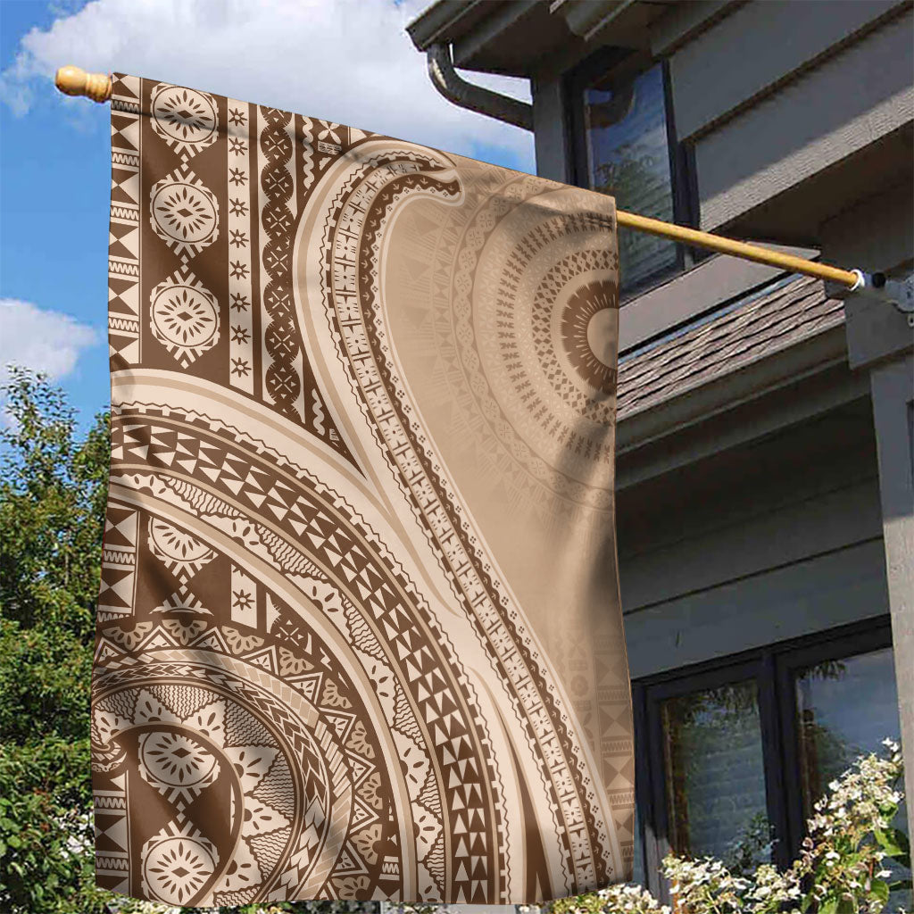 Bula Fiji Vintage Tapa Garden Flag Kaivity Masi Wave Motifs - Mocha