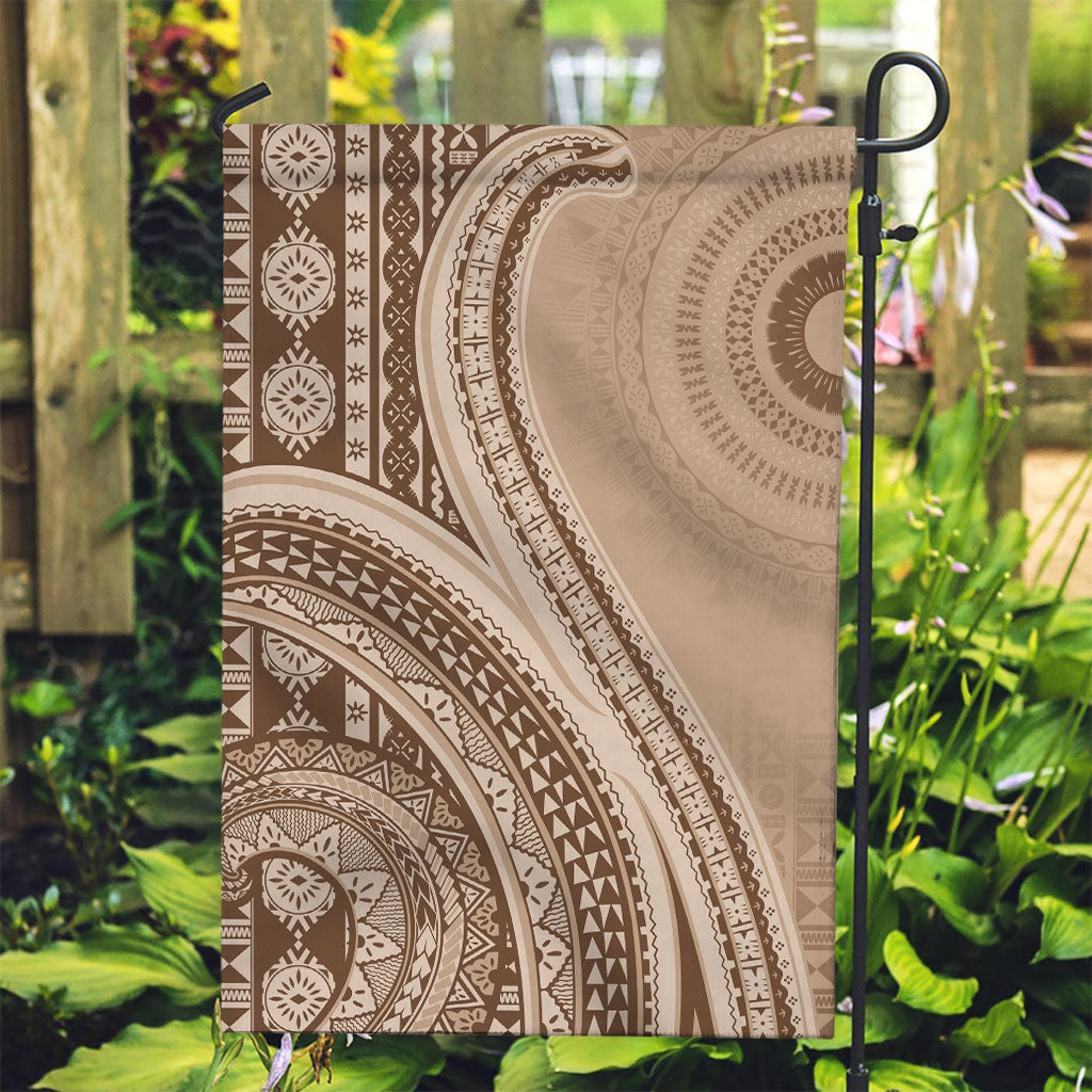 Bula Fiji Vintage Tapa Garden Flag Kaivity Masi Wave Motifs - Mocha