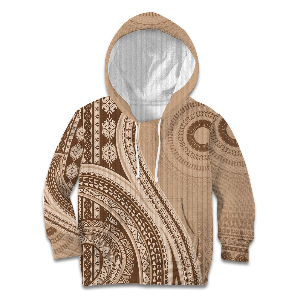 Bula Fiji Vintage Tapa Kid Hoodie Kaivity Masi Wave Motifs - Mocha