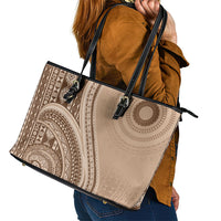 Bula Fiji Vintage Tapa Leather Tote Bag Kaivity Masi Wave Motifs - Mocha LT7 - Polynesian Pride