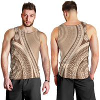Bula Fiji Vintage Tapa Men Tank Top Kaivity Masi Wave Motifs - Mocha