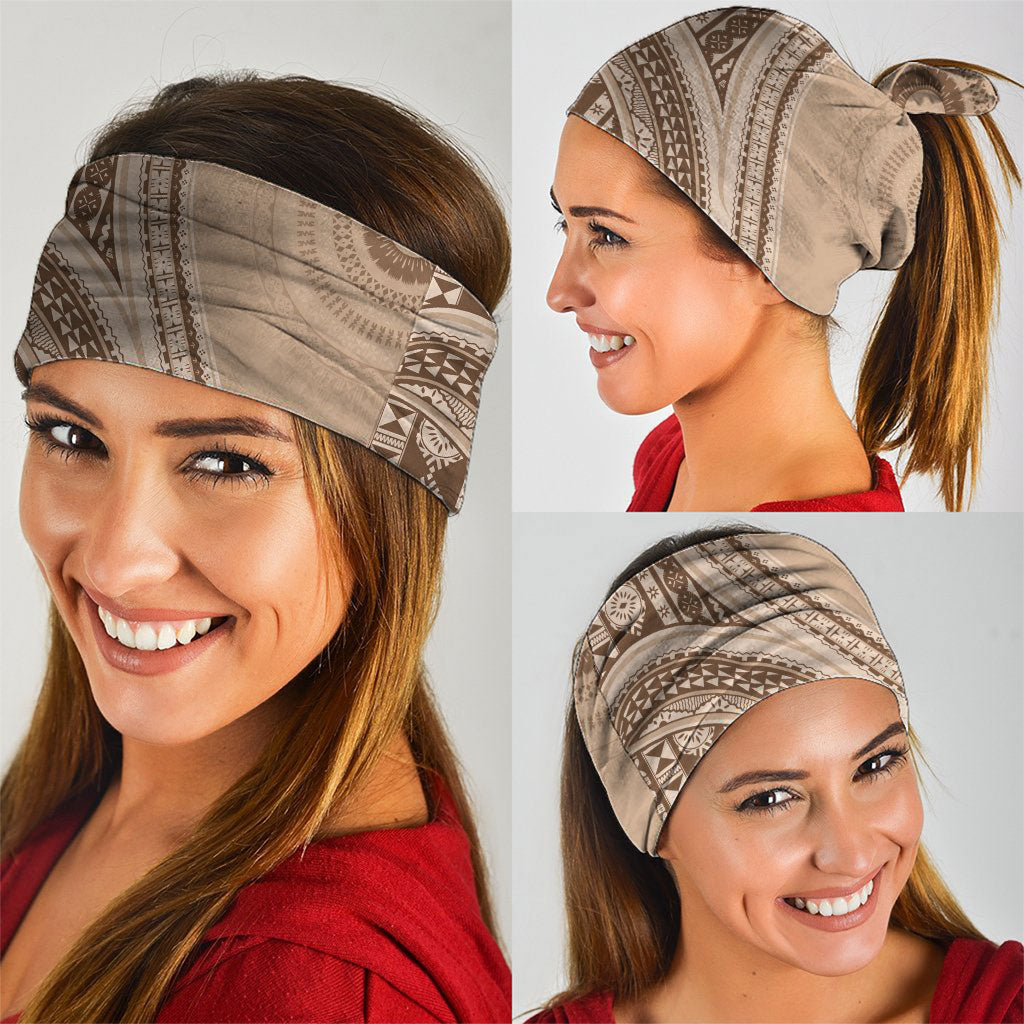 Bula Fiji Vintage Tapa Neck Gaiter Kaivity Masi Wave Motifs - Mocha