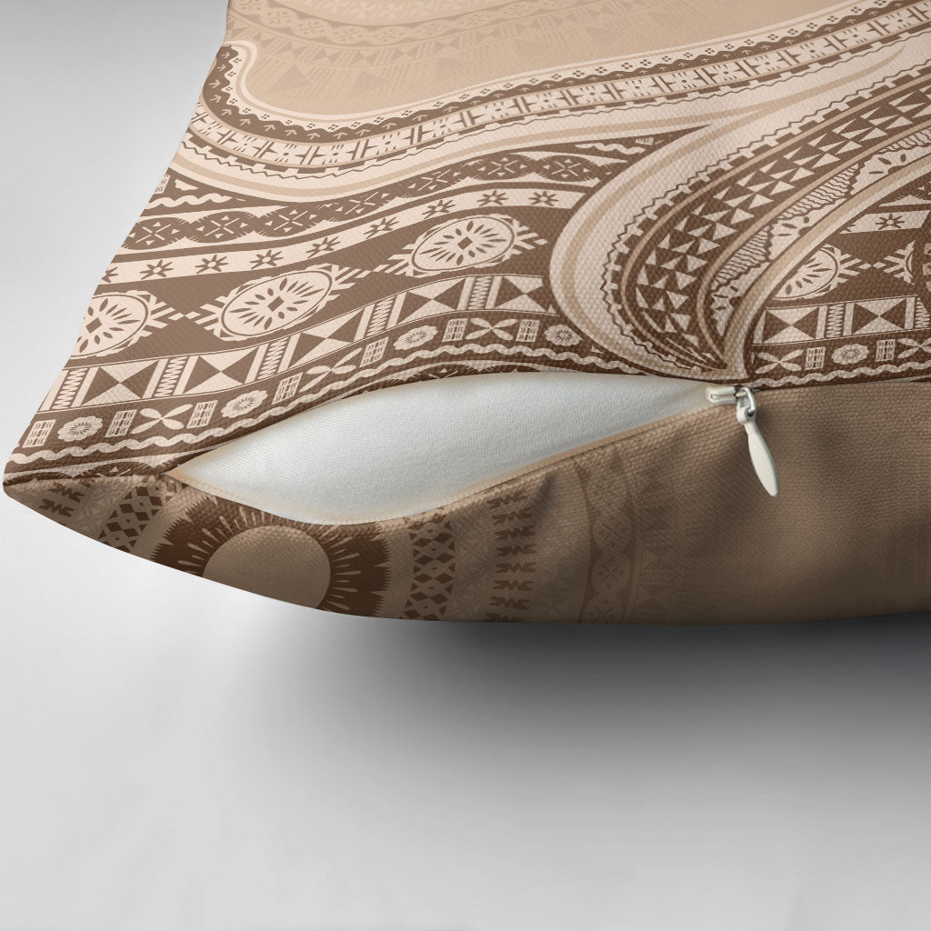 Bula Fiji Vintage Tapa Pillow Cover Kaivity Masi Wave Motifs - Mocha LT7 - Polynesian Pride