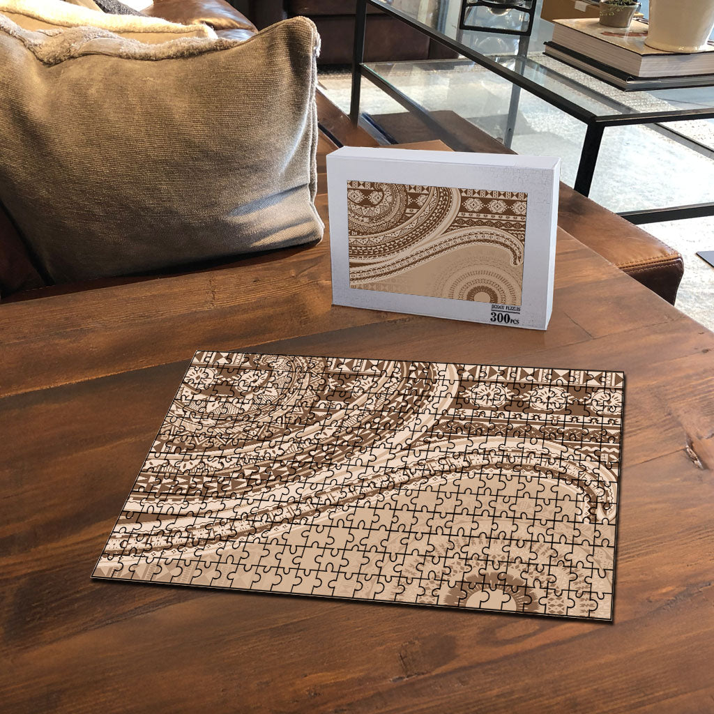 Bula Fiji Vintage Tapa Puzzle Kaivity Masi Wave Motifs - Mocha