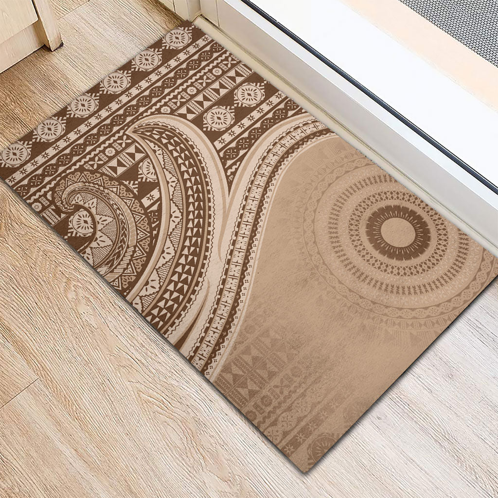 Bula Fiji Vintage Tapa Rubber Doormat Kaivity Masi Wave Motifs - Mocha