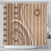 Bula Fiji Vintage Tapa Shower Curtain Kaivity Masi Wave Motifs - Mocha