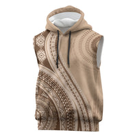 Bula Fiji Vintage Tapa Sleeveless Hoodie Kaivity Masi Wave Motifs - Mocha LT7 Beige - Polynesian Pride