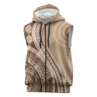 Bula Fiji Vintage Tapa Sleeveless Zip Hoodie Kaivity Masi Wave Motifs - Mocha LT7 Beige - Polynesian Pride