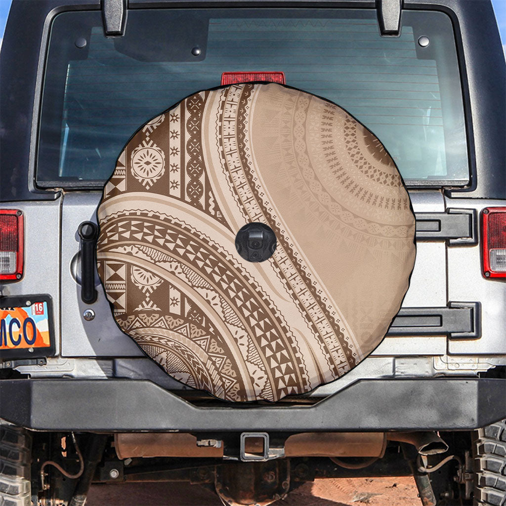 Bula Fiji Vintage Tapa Spare Tire Cover Kaivity Masi Wave Motifs - Mocha