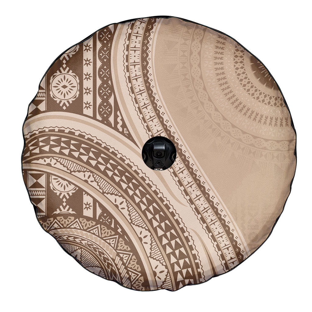 Bula Fiji Vintage Tapa Spare Tire Cover Kaivity Masi Wave Motifs - Mocha