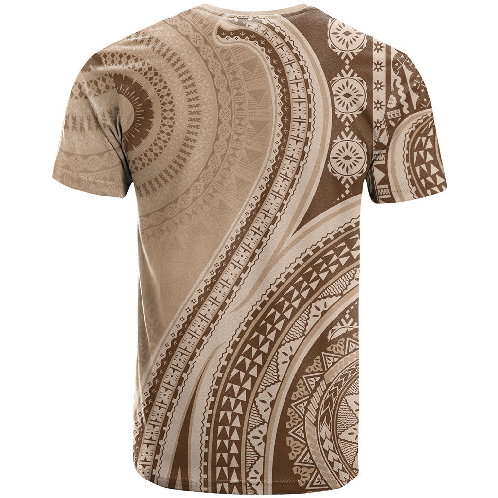 Bula Fiji Vintage Tapa T Shirt Kaivity Masi Wave Motifs - Mocha