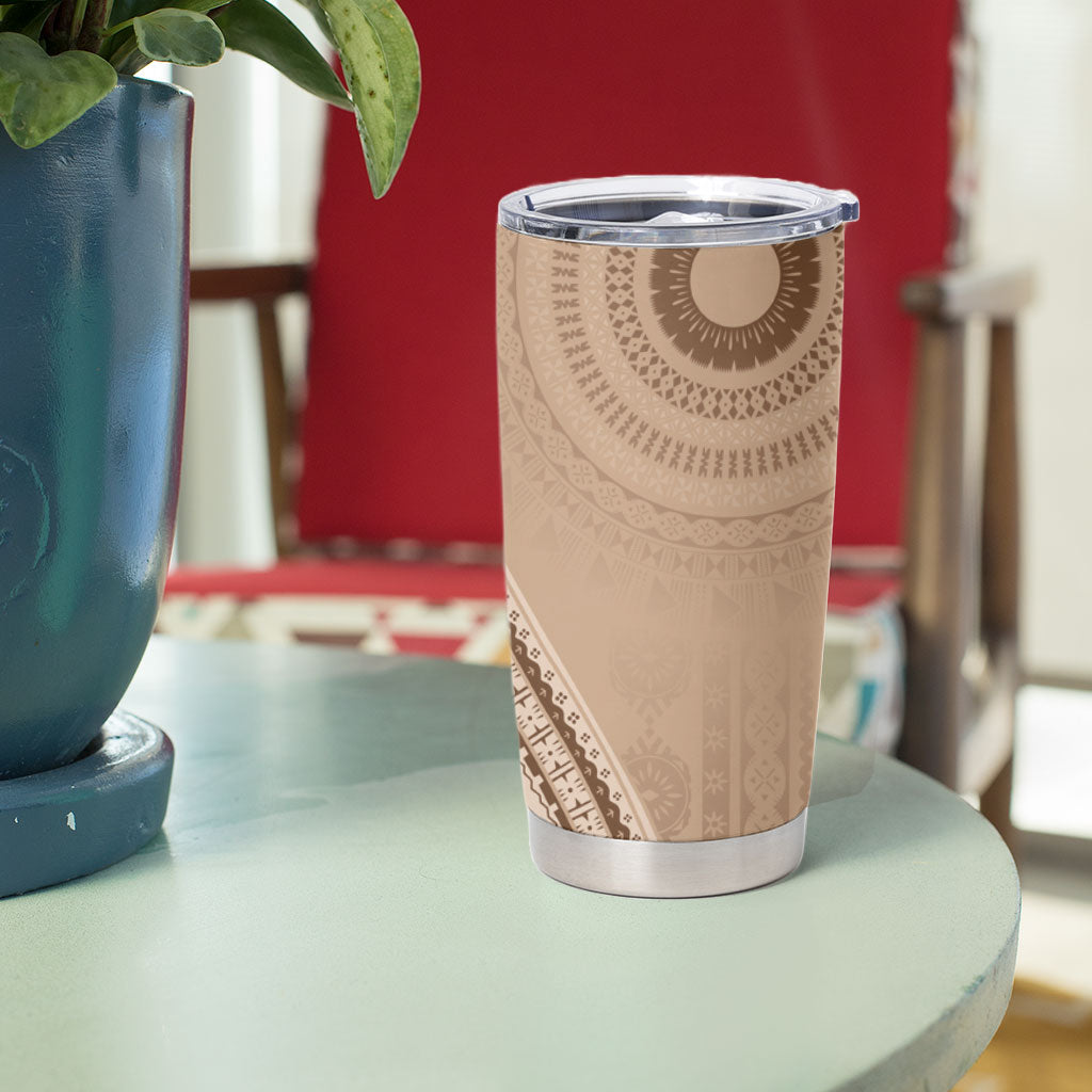 Bula Fiji Vintage Tapa Tumbler Cup Kaivity Masi Wave Motifs - Mocha