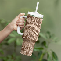 Bula Fiji Vintage Tapa Tumbler With Handle Kaivity Masi Wave Motifs - Mocha LT7 - Polynesian Pride