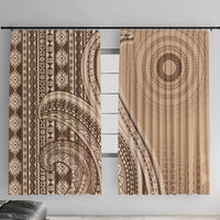 Bula Fiji Vintage Tapa Window Curtain Kaivity Masi Wave Motifs - Mocha LT7 With Hooks Beige - Polynesian Pride