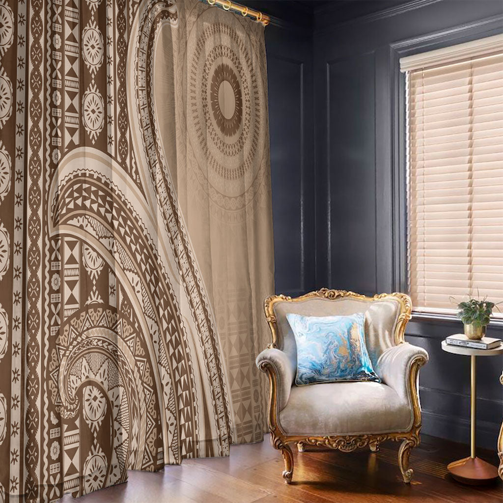 Bula Fiji Vintage Tapa Window Curtain Kaivity Masi Wave Motifs - Mocha LT7 - Polynesian Pride