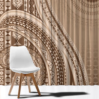 Bula Fiji Vintage Tapa Window Curtain Kaivity Masi Wave Motifs - Mocha LT7 - Polynesian Pride