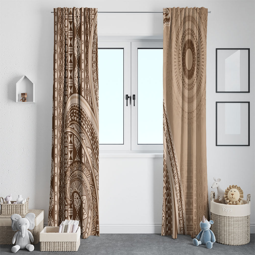 Bula Fiji Vintage Tapa Window Curtain Kaivity Masi Wave Motifs - Mocha LT7 - Polynesian Pride