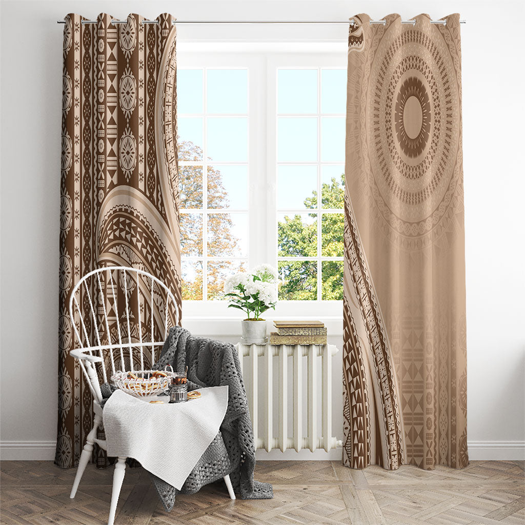 Bula Fiji Vintage Tapa Window Curtain Kaivity Masi Wave Motifs - Mocha LT7 - Polynesian Pride