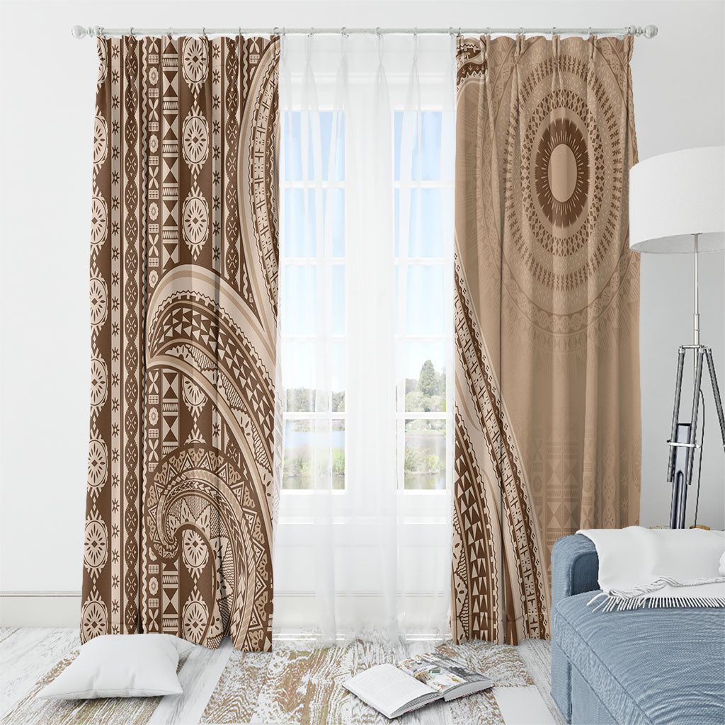 Bula Fiji Vintage Tapa Window Curtain Kaivity Masi Wave Motifs - Mocha LT7 - Polynesian Pride