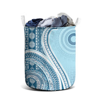 Bula Fiji Vintage Tapa Laundry Basket Kaivity Masi Wave Motifs - Turquoise