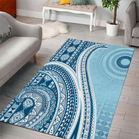 Bula Fiji Vintage Tapa Area Rug Kaivity Masi Wave Motifs - Turquoise