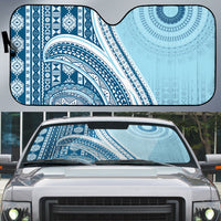 Bula Fiji Vintage Tapa Auto Sun Shade Kaivity Masi Wave Motifs - Turquoise LT7 Turquoise - Polynesian Pride